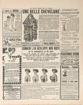 newspaper page with antique advertisement. france 1919
