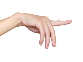 Woman hand touching, indicating, clicking virtual screen isolate