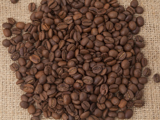 Coffee seeds on vintage bag