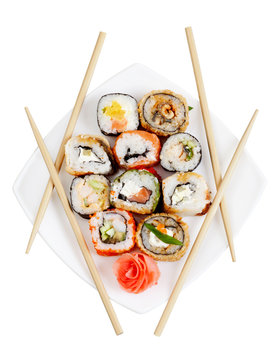 Sushi rolls on the plate