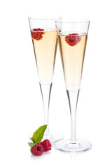 Champagne with raspberry