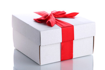 gift box with red ribbon, isolated on white