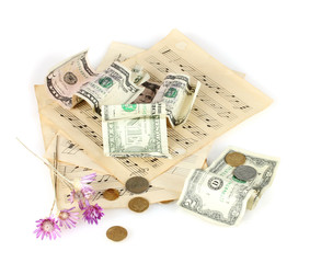 notes with money isolated on white