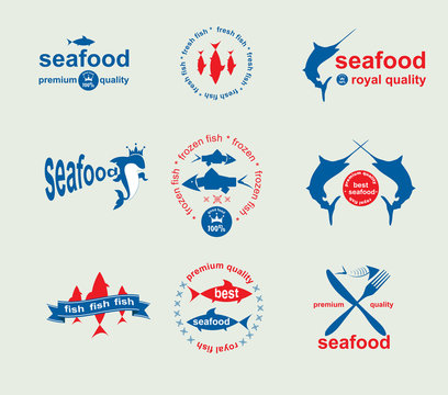 Set of vintage and modern seafood labels for restaurant and seaf