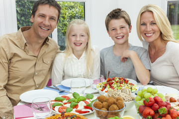 Parents Children Family Healthy Eating Salad Table