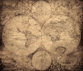 vintage map of the world circa 1675-1710