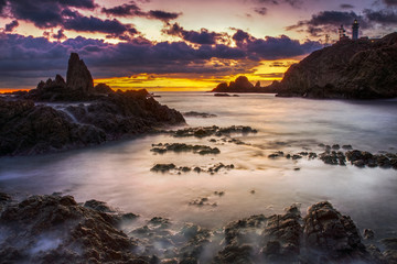 Fototapeta na wymiar Sunset on the coast of the natural park of Cabo de Gata