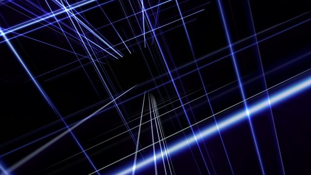 Orbiting network of parallel blue lines