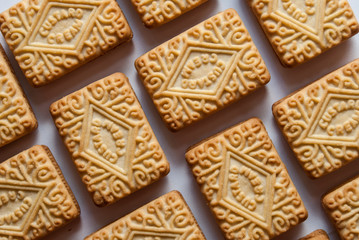 Regularly arranged custard creams