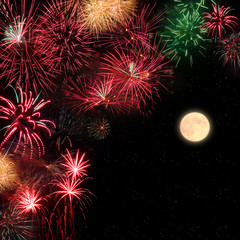 Feuerwerk mit Vollmond