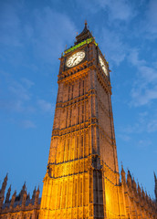 Lights of Big Ben at Dusk with blurred moving cloud - London
