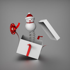 Snowman springs out from the gift box to surprises everybody