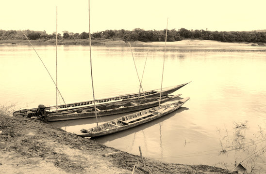 wooden boat on Mekong river
