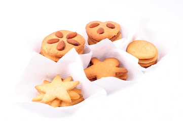 biscuits in white individual cases, isolated on white background