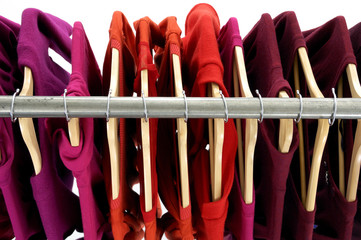 Top view rack colorful shirts