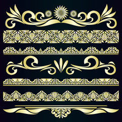 Golden vintage borders & design elements - vector set.