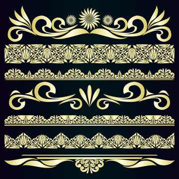 Golden vintage borders & design elements - vector set.