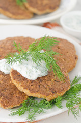 Liver fritters with pumpkin closeup