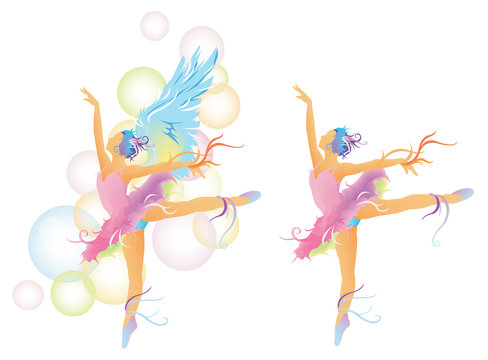 Ballet dancer with colorful body mix with abstract concept