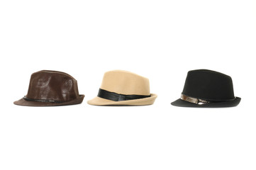 Three fashion hat on white