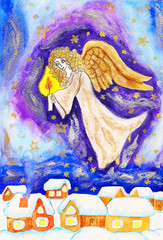 Angel with candle, painted Christmas picture