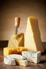Fotobehang Various types of cheese © Mara Zemgaliete
