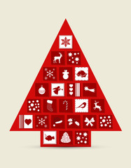 Abstract Christmas tree made of drawers with icons