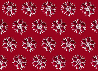 100% seamless red fabric background with snowflakes