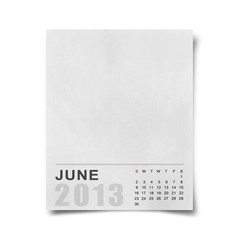 Calendar 2013 on blank note  paper .
