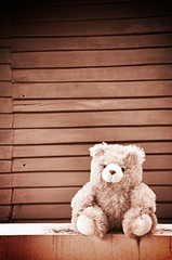 Teddy bear on old wood background