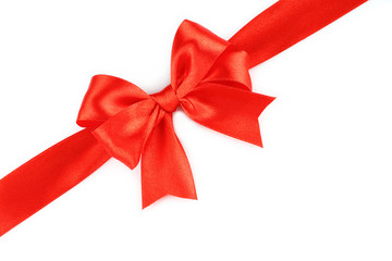 Big red holiday bow on white background