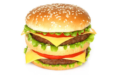 Big hamburger on white background
