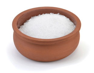 Salt crystals in wooden bowl