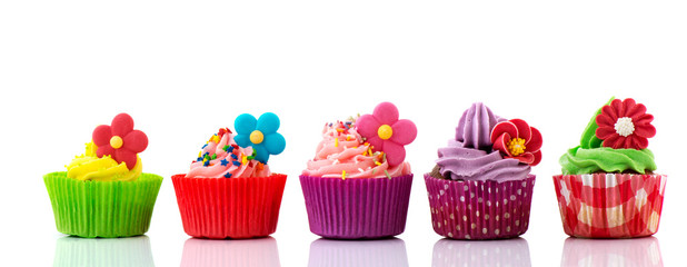 Colorful cupcakes with flowers