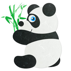 Rice paper cut cute little panda with bamboo