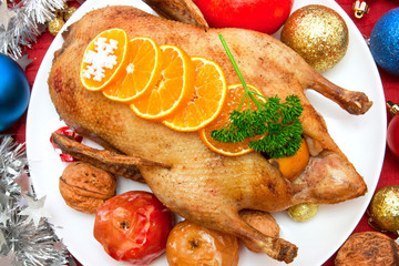 Roast duck.Christmas dinner. 