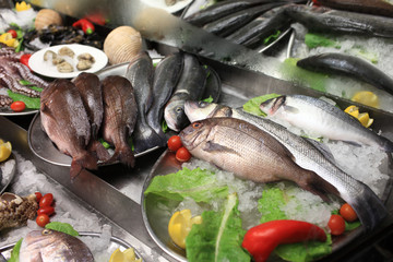 Fresh seafood on ice