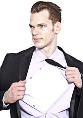 Büromensch transformiert zu Superheld