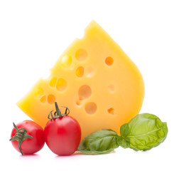 Cheese and basil leaves