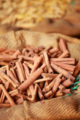 Traditional spices and dry fruits in local bazaar in India.