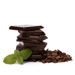 Chocolate bars stack and mint leaf