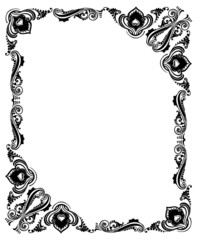 Frame with swirling decorative ornament. Black and white