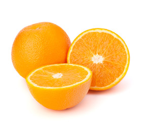 Sliced orange fruit segments  isolated on white background