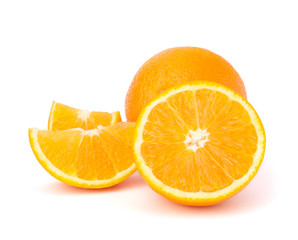 Sliced orange fruit segments  isolated on white background