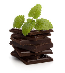 Chocolate bars stack and mint leaf