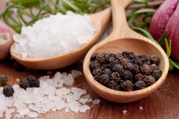 Fresh herbs and salt spoon