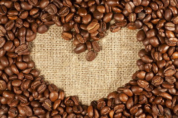 Coffee beans in the shape of heart
