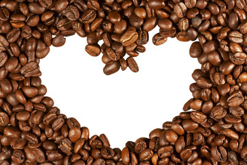 Coffee beans in the shape of heart isolated