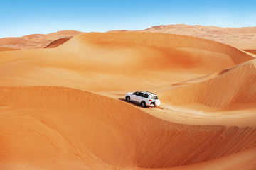 Fototapeta premium Walka na wydmy 4 na 4 to popularny sport arabskiej pustyni