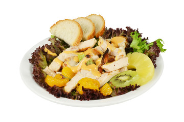 Salad with smoked chicken and vegetables.